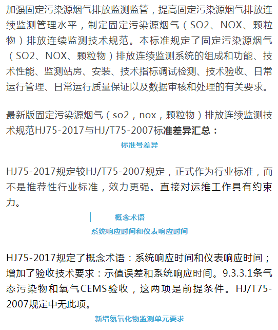 煙氣（so2，nox，顆粒物）排放連續(xù)監(jiān)測(cè)技術(shù)規(guī)范 HJ75-2017與HJ/T75-2007標(biāo)準(zhǔn)究竟有何不同